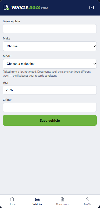Add a vehicle form